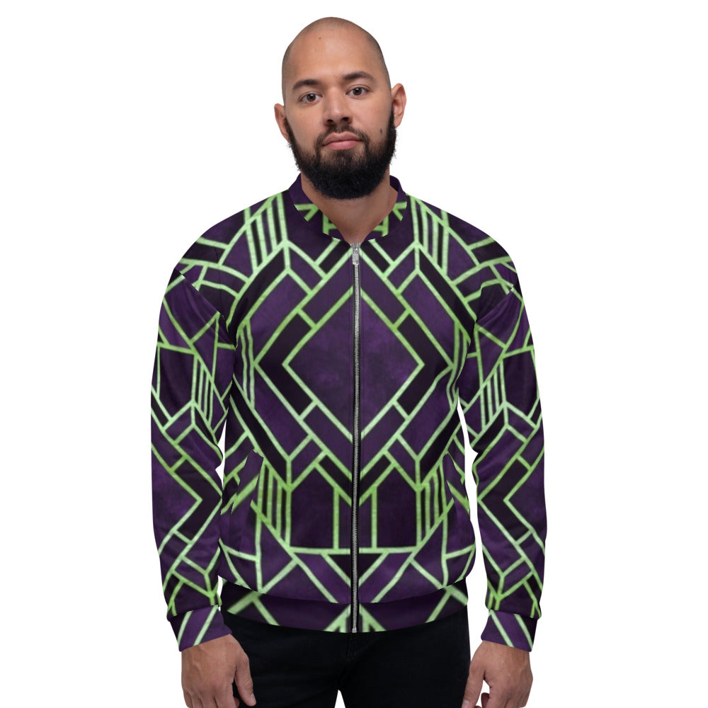 Neon Green & Purple Abstracted Unisex Bomber Jacket