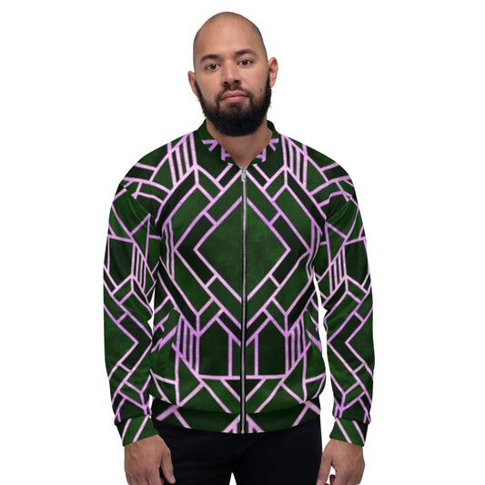 Purple & Green Abstracted Unisex Bomber Jacket