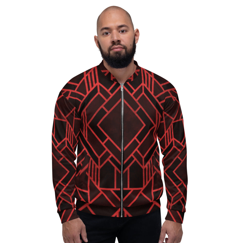 Red & Black Abstracted Unisex Bomber Jacket
