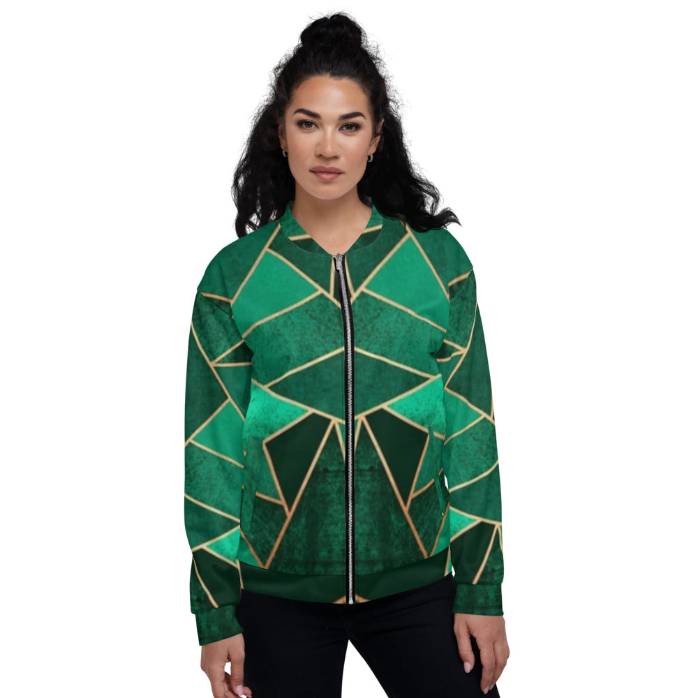 Emerald Green Abstract Unisex Bomber Jacket