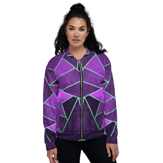 Purple & Neon Green Abstract Unisex Bomber Jacket