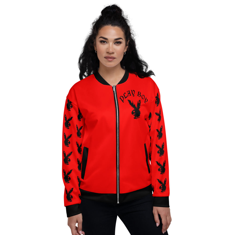 Red & Black Play Boy Unisex Bomber Jacket