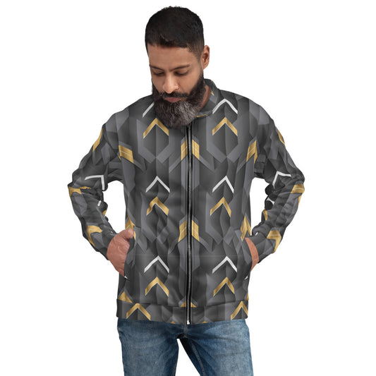 Black Abstract Geometric Unisex Bomber Jacket