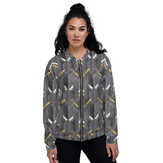 Black Abstract Geometric Unisex Bomber Jacket