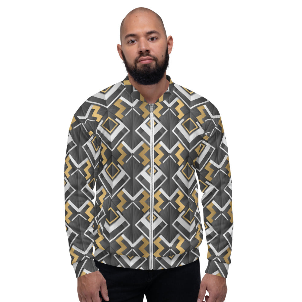 Black Abstract Geometric Unisex Bomber Jacket