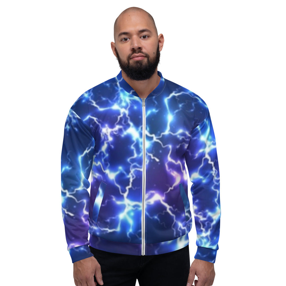 Blue Lightning Strike Unisex Bomber Jacket