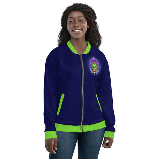 Navy Blue & Green Alien Aztec Indian Unisex Bomber Jacket