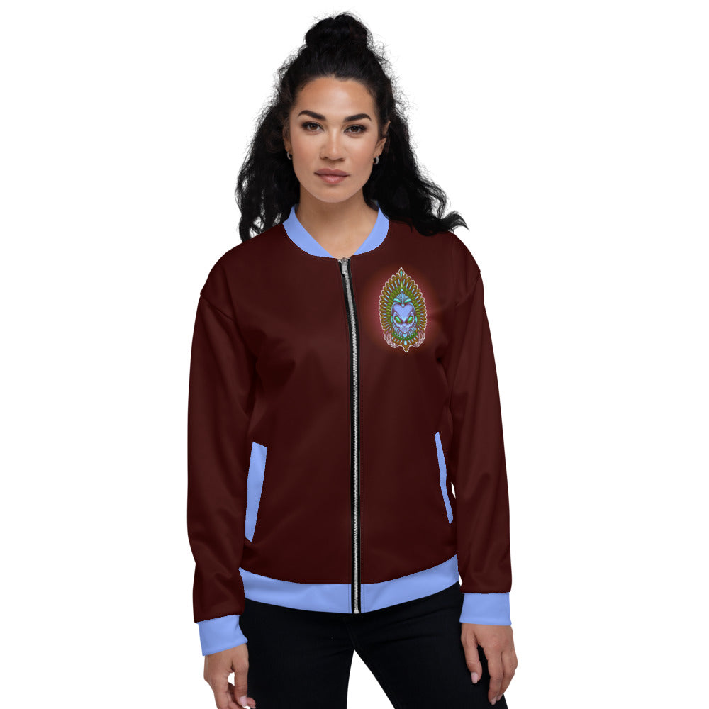 Maroon & Blue Alien Aztec Indian Unisex Bomber Jacket