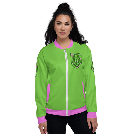 Green & Pink Lion Shield Unisex Bomber Jacket