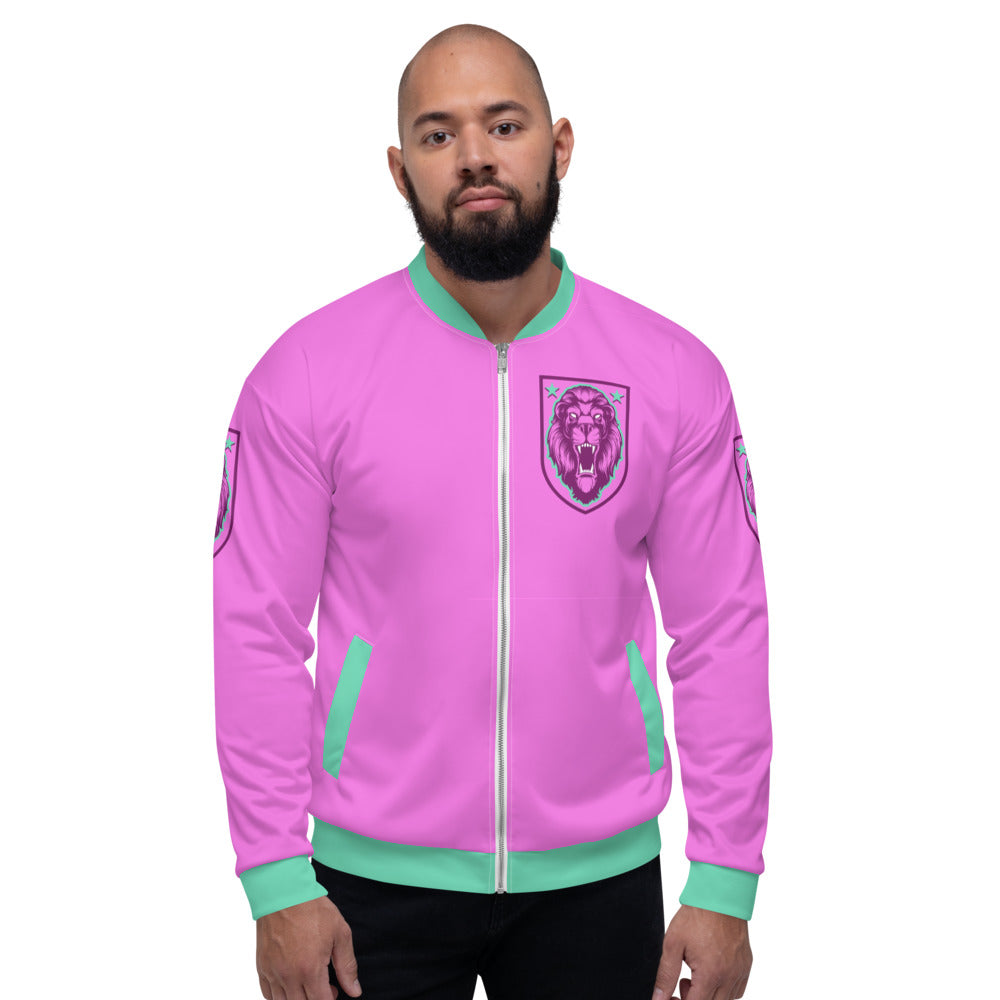 Pink & Teal Lion Shield Unisex Bomber Jacket