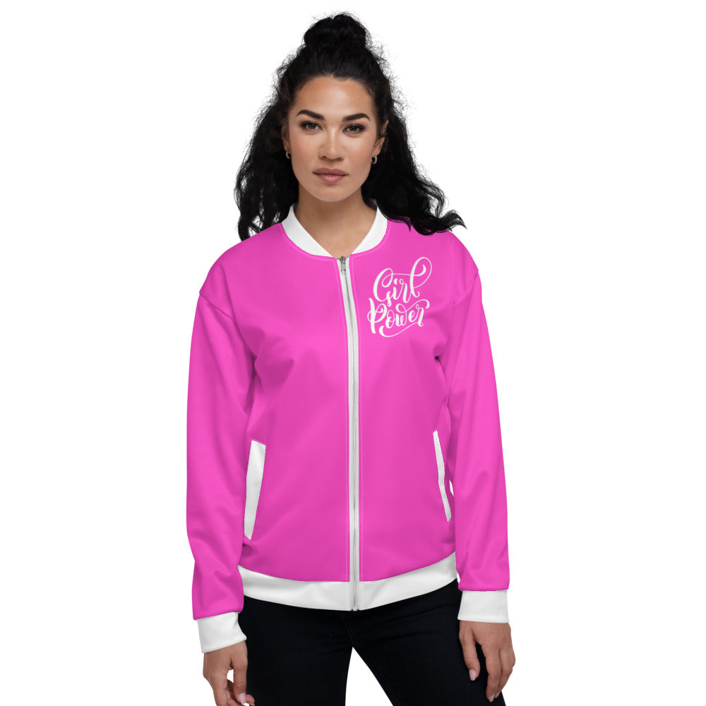 Pink & White Girl Power Unisex Bomber Jacket