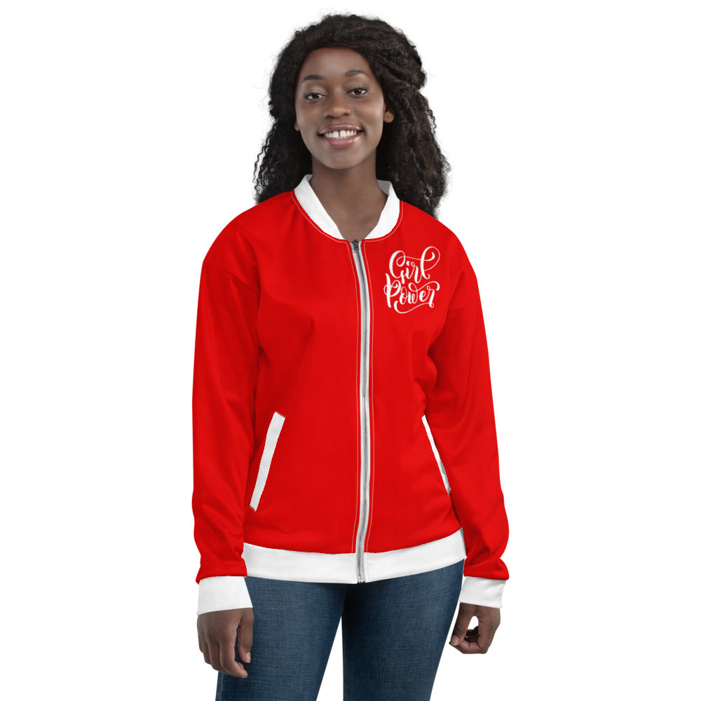 Red & White Girl Power Unisex Bomber Jacket