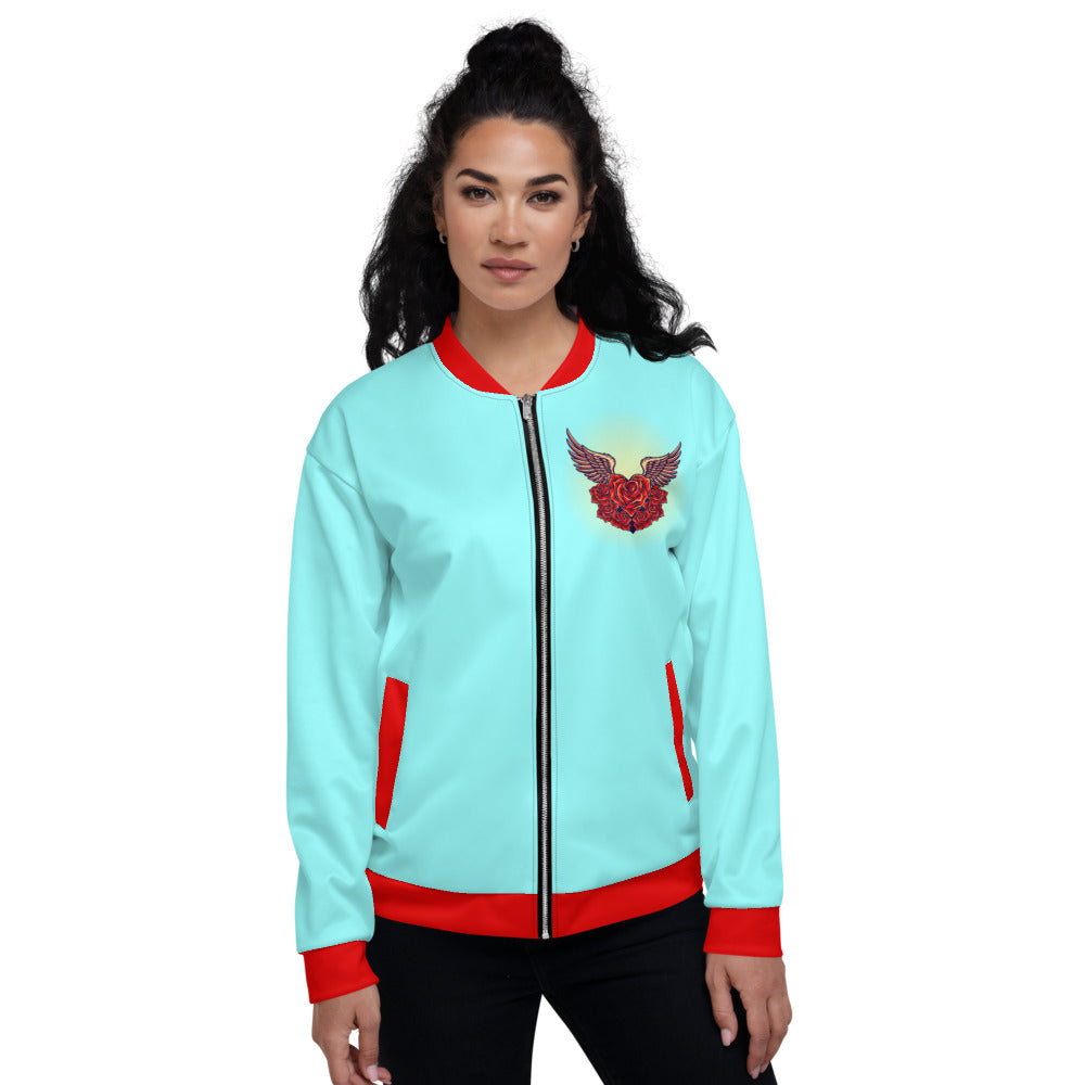 Light Blue Angel Roses Unisex Bomber Jacket