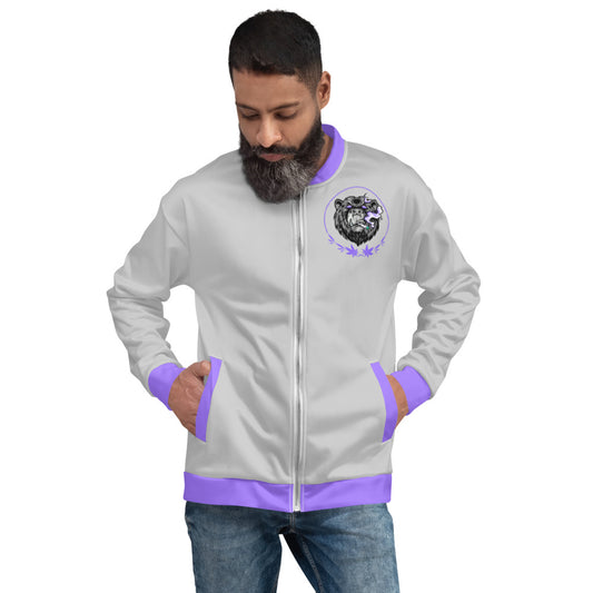 Stoners Only Grey & Purple Smoking Bear Unisex Bomber Jacket