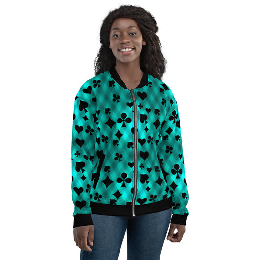 Teal & Black Playing Card Unisex Bomber Jacket