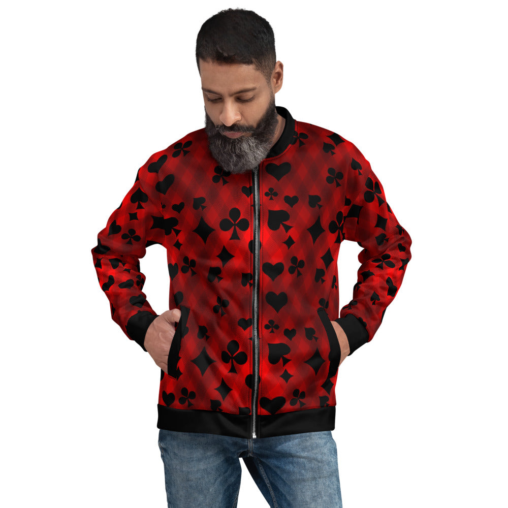 Red & Black Playing Card Unisex Bomber Jacket