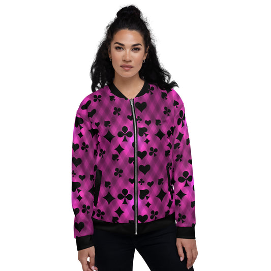 Pink & Black Playing Card Unisex Bomber Jacket