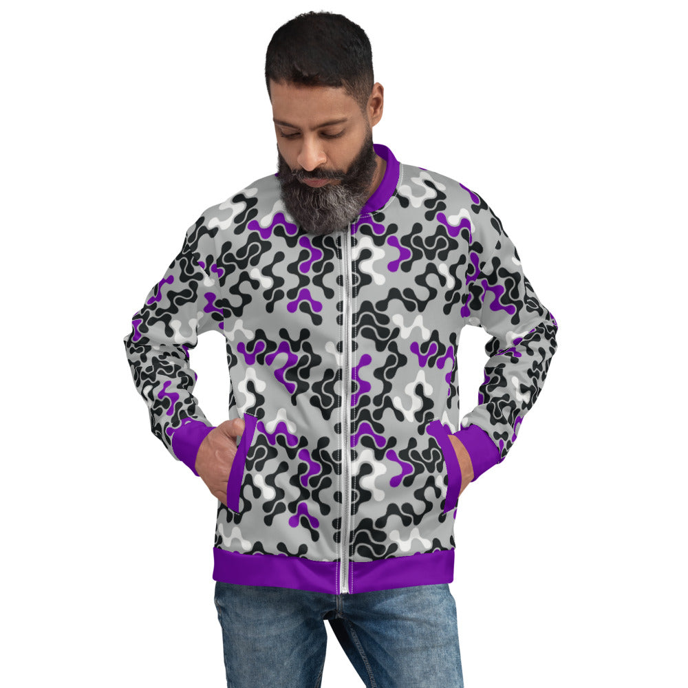 Purple, Black & White Abstract Unisex Bomber Jacket