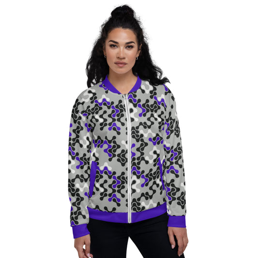 Blue, Black & White Abstract Unisex Bomber Jacket