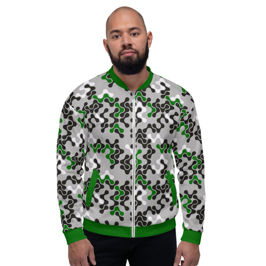 Green, Black & White Abstract Unisex Bomber Jacket