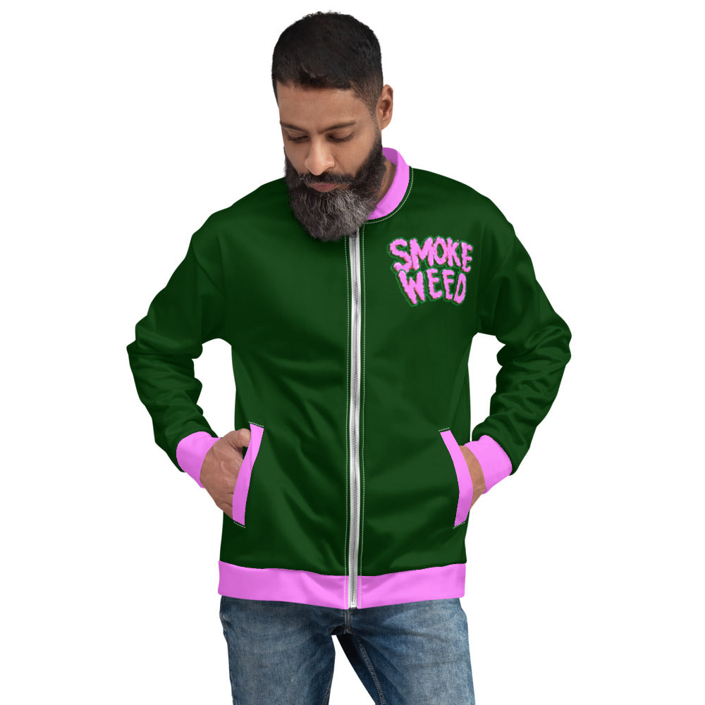 Dark Green & Pink Smoke Weed Stoners Only Unisex Bomber Jacket