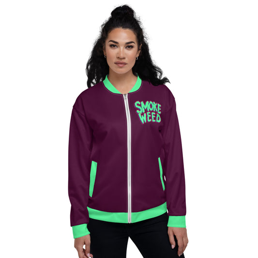 Maroon & Teal Smoke Weed Stoners Only Unisex Bomber Jacket