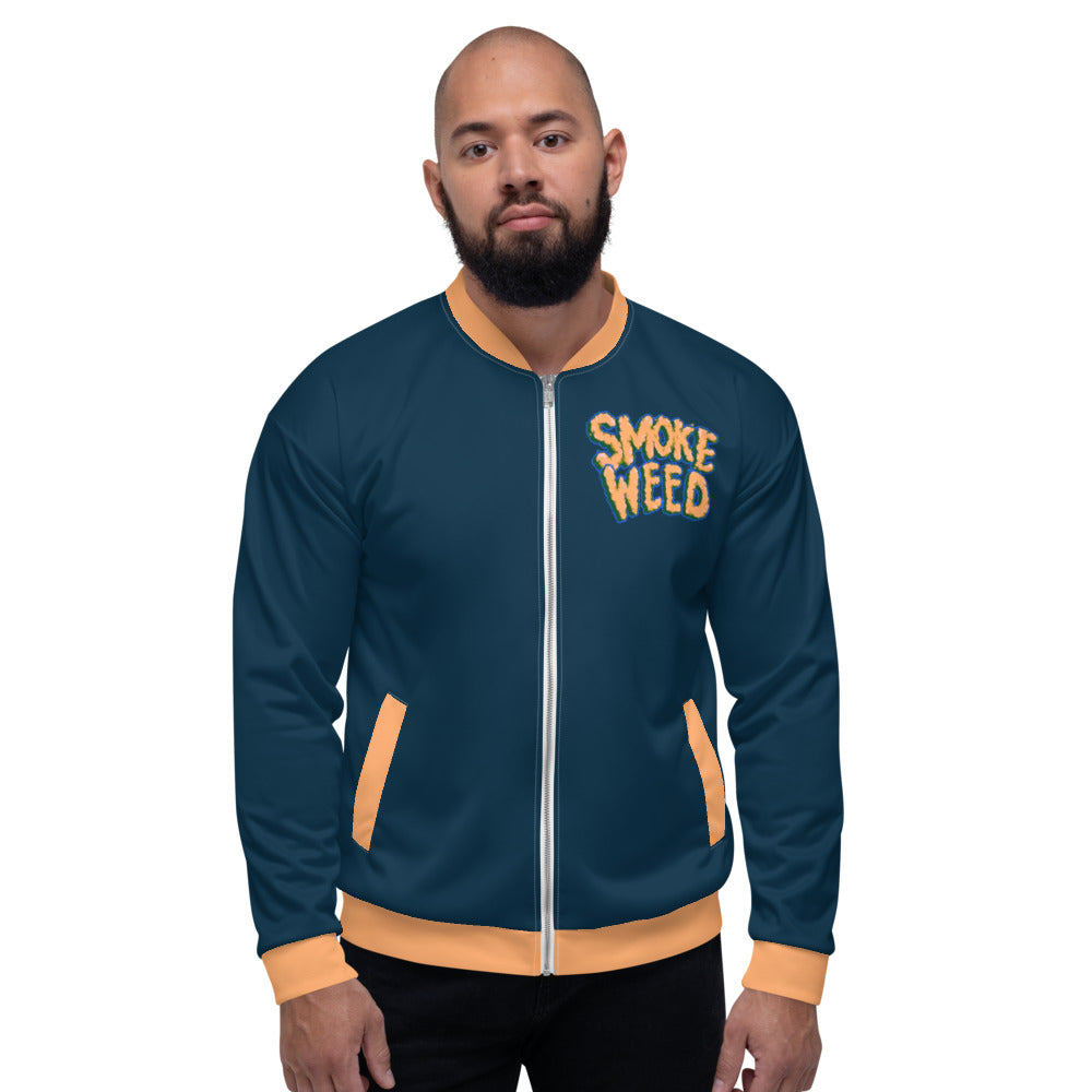 Navy Blue & Orange Smoke Weed Stoners Only Unisex Bomber Jacket