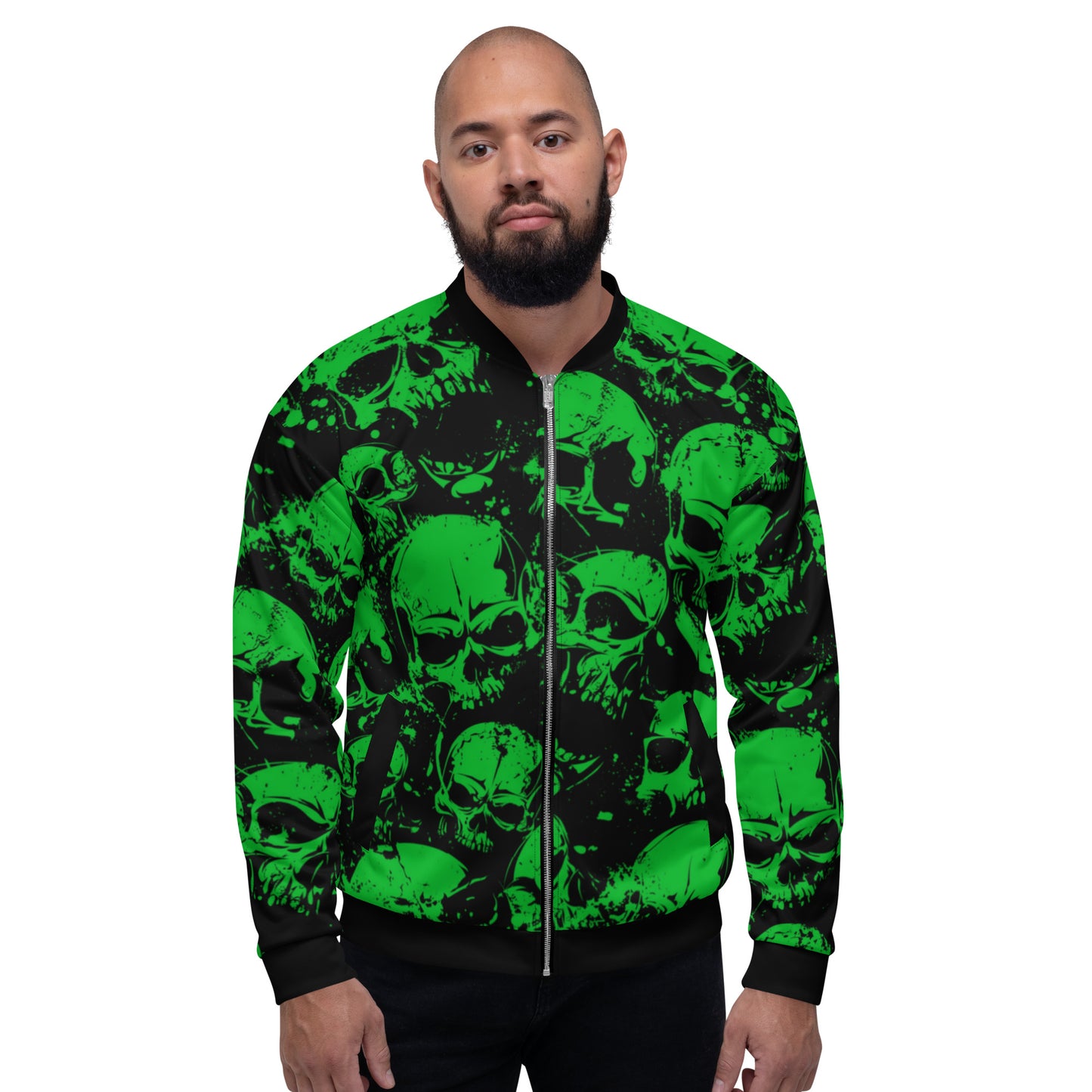 Green Grunge Skulls Unisex Bomber Jacket