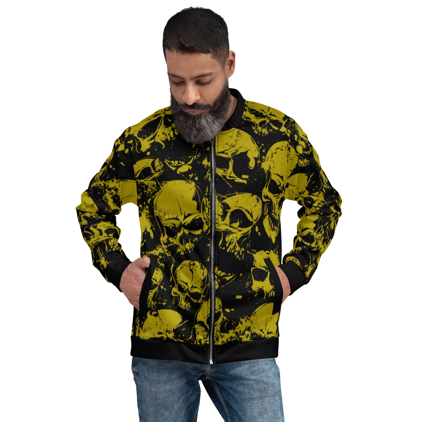 Yellow Grunge Skulls Unisex Bomber Jacket