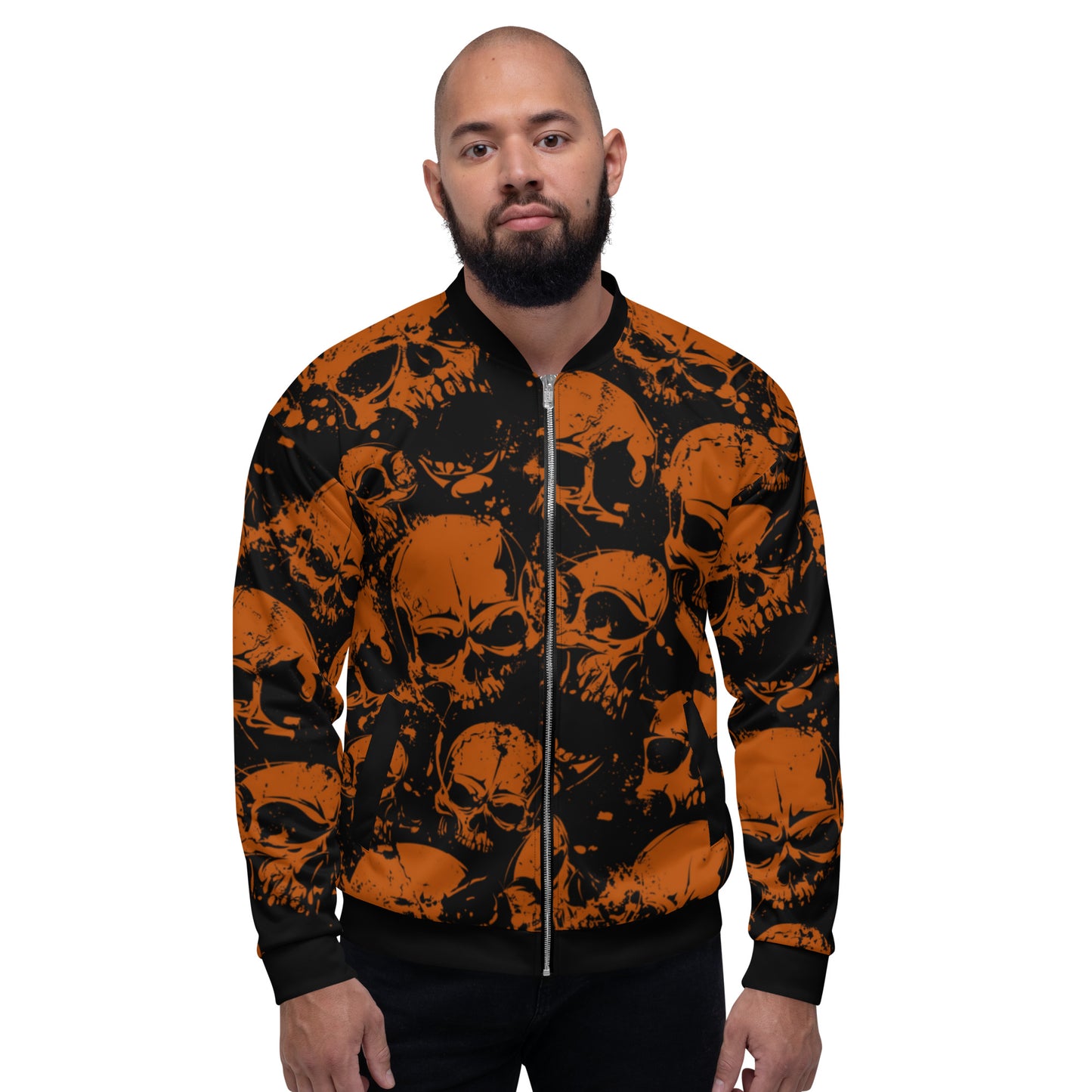 Orange Grunge Skulls Unisex Bomber Jacket