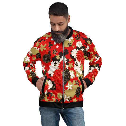 Red Japanese Flower Unisex Bomber Jacket