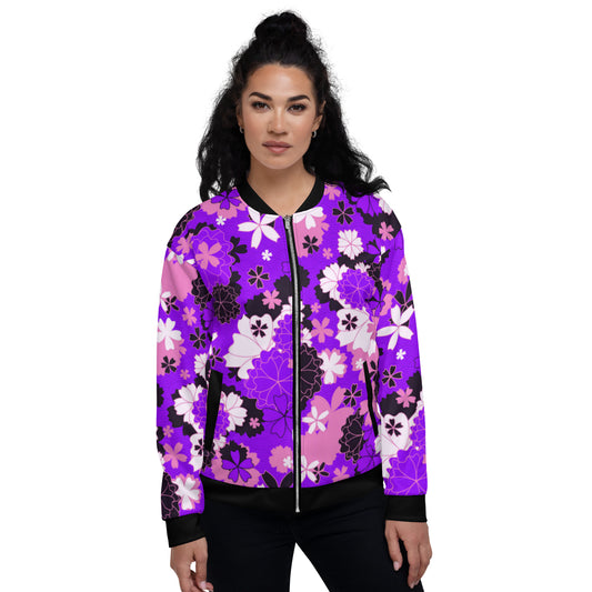 Purple Japanese Flower Unisex Bomber Jacket