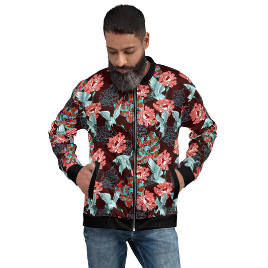 Japanese Flowers With Cranes Unisex Bomber Jacket