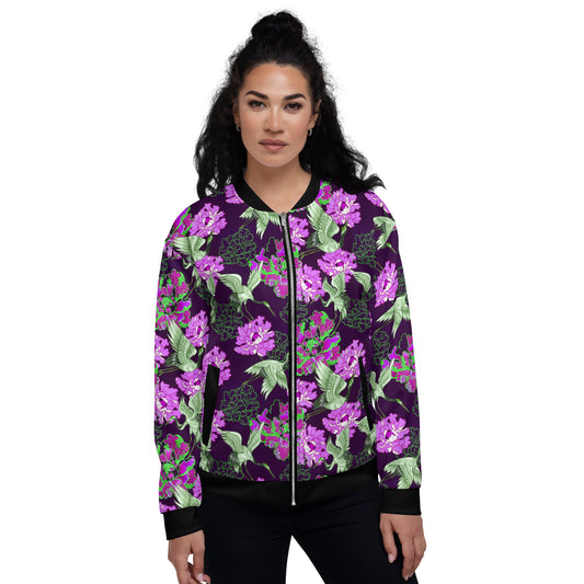 Japanese Flowers With Cranes Unisex Bomber Jacket