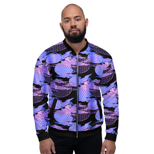 Japanese Style Unisex Bomber Jacket With Cranes