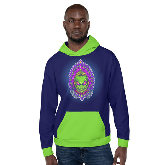 Navy Blue & Green Alien Aztec Indian Unisex Hoodie