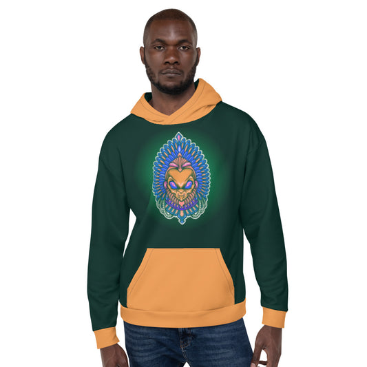 Dark Green & Golden Alien Aztec Indian Unisex Hoodie