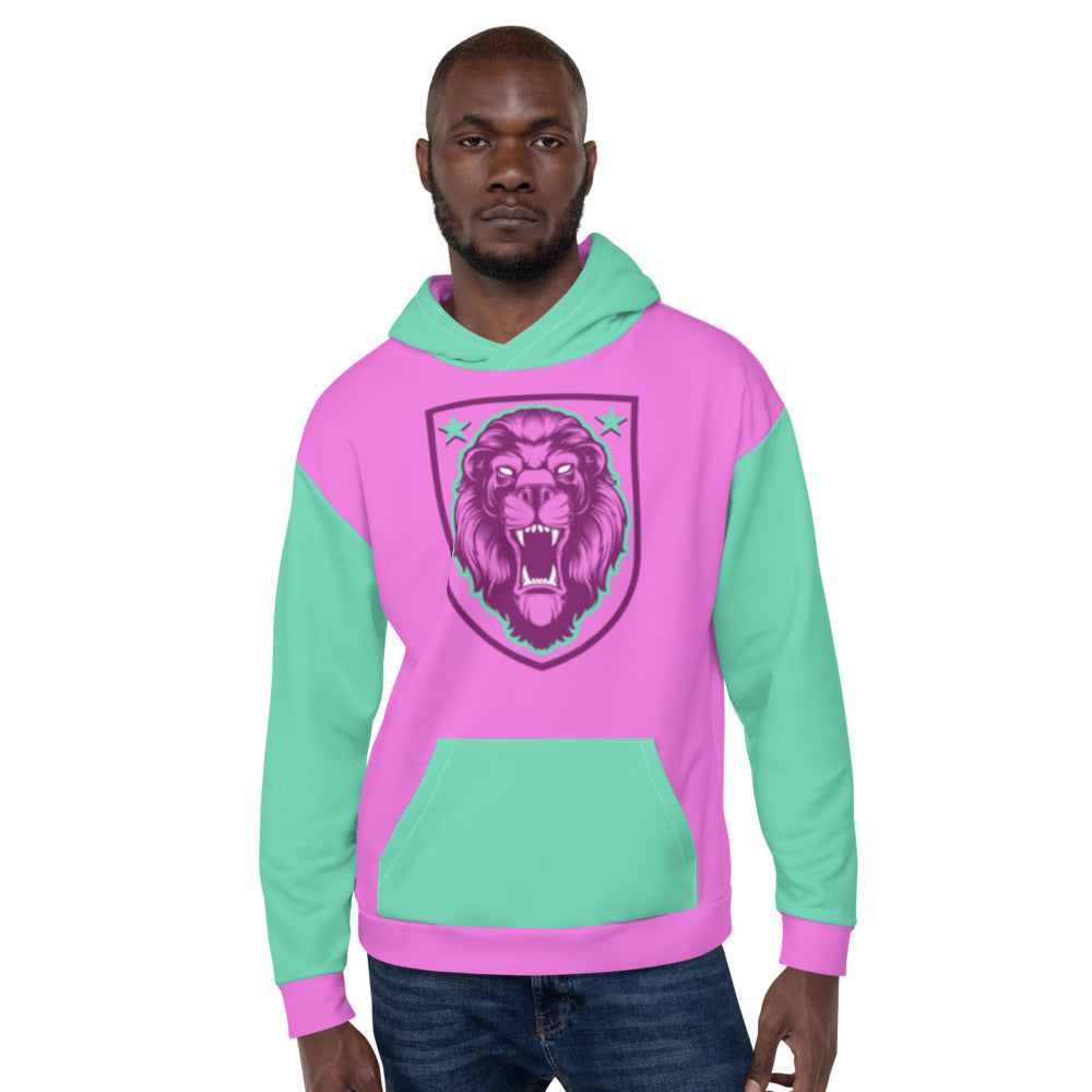 Pink & Teal Lion Shield Unisex Hoodie