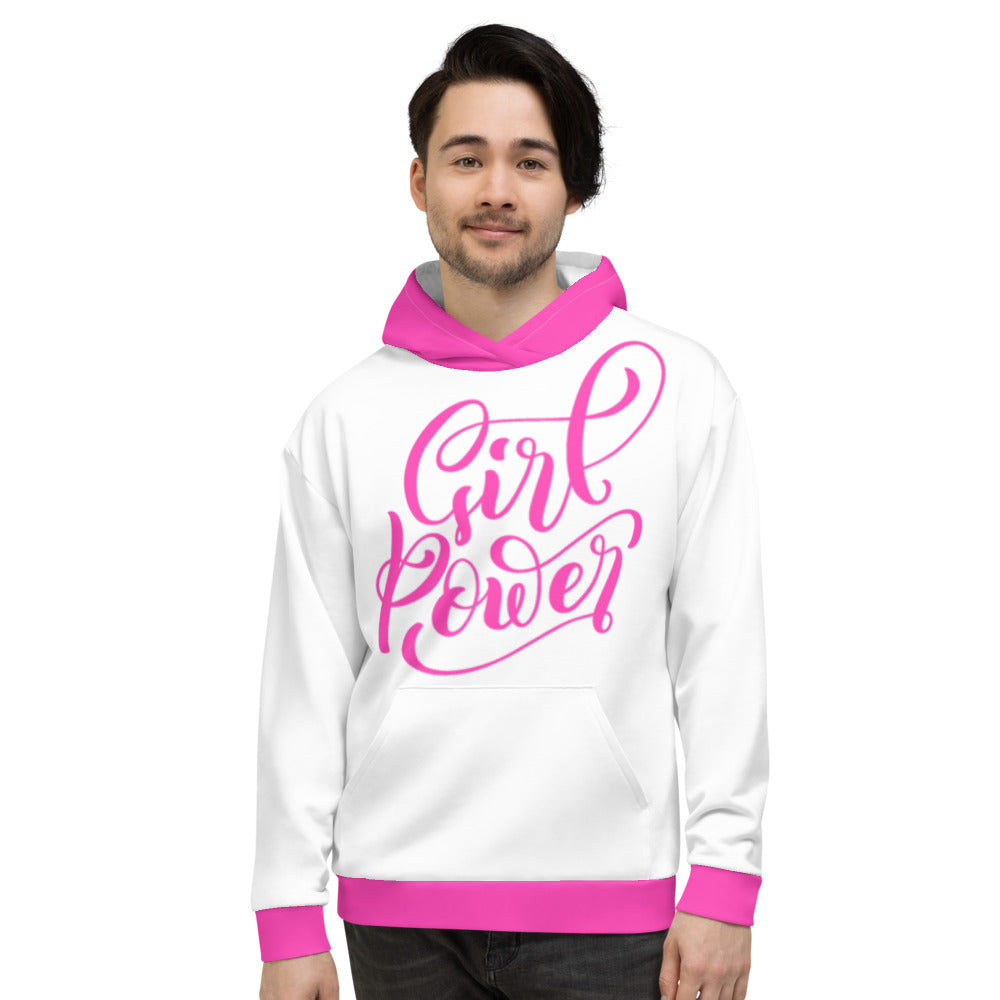 White & Pink Girl Power Unisex Hoodie