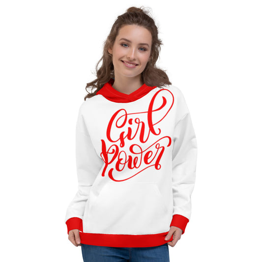 White & Red Girl Power Unisex Hoodie