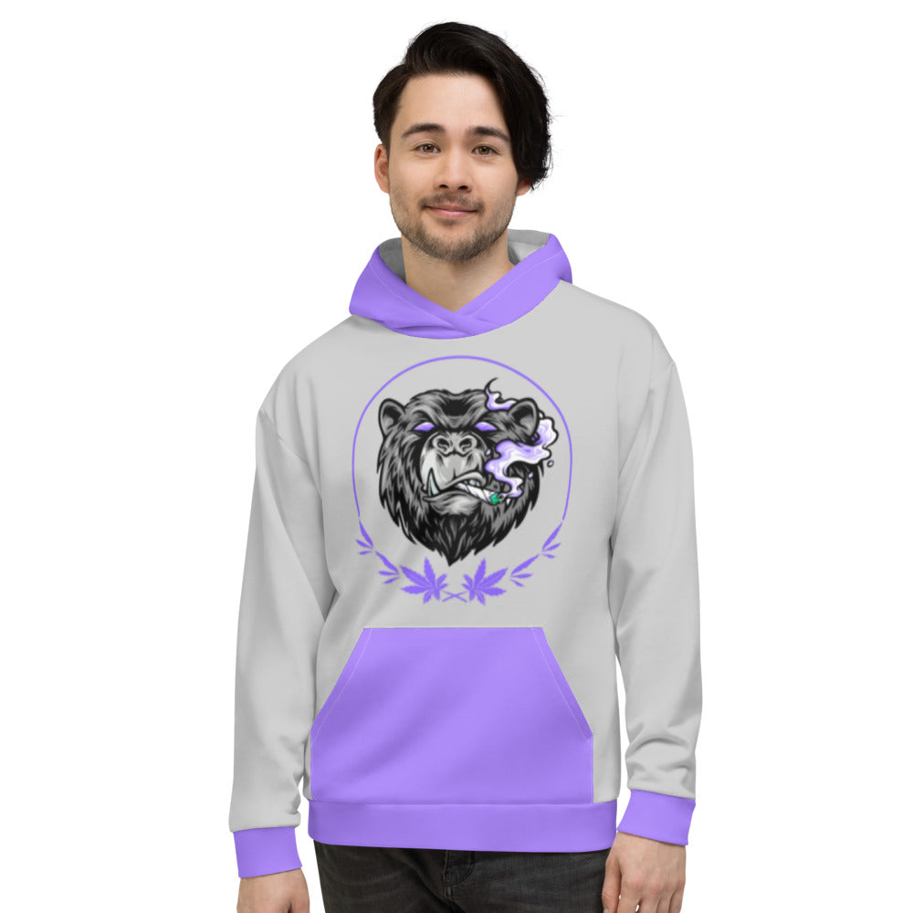 Stoners Only Grey & Purple Smoking Bear Unisex Hoodie