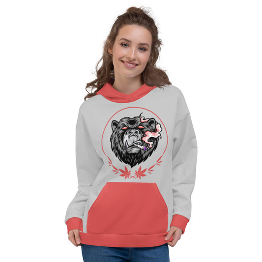 Stoners Only Grey & Red Smoking Bear Unisex Hoodie