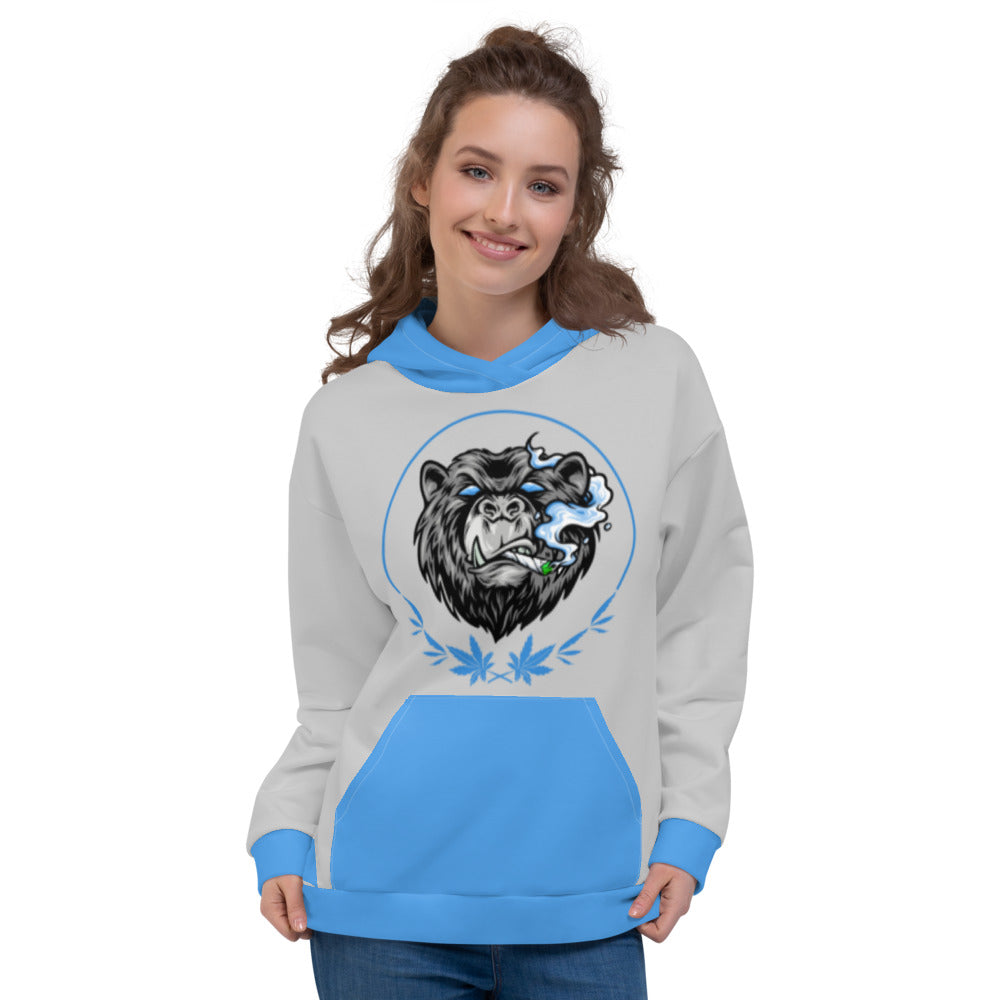 Stoners Only Grey & Blue Smoking Bear Unisex Hoodie