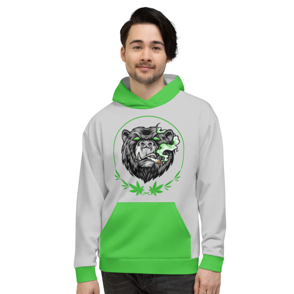 Stoners Only Grey & Green Smoking Bear Unisex Hoodie