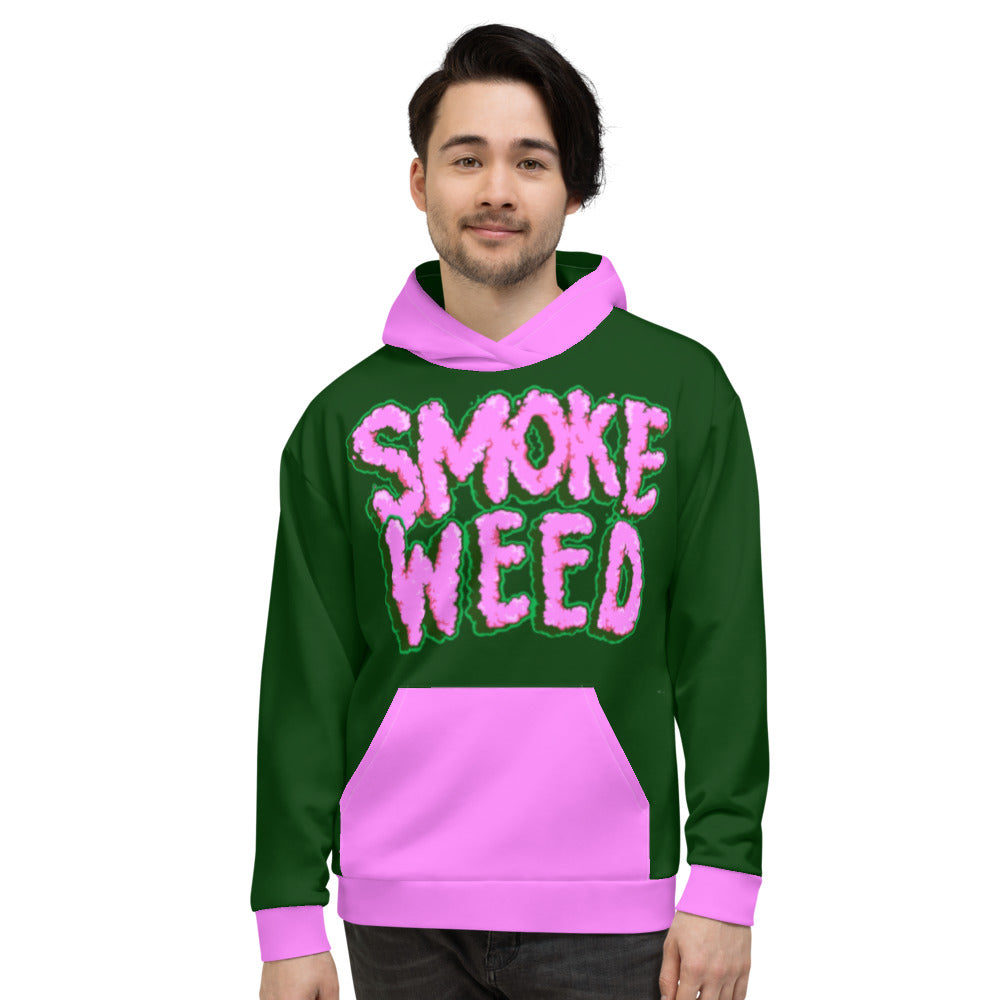 Dark Green & Pink Smoke Weed Stoners Only Unisex Hoodie