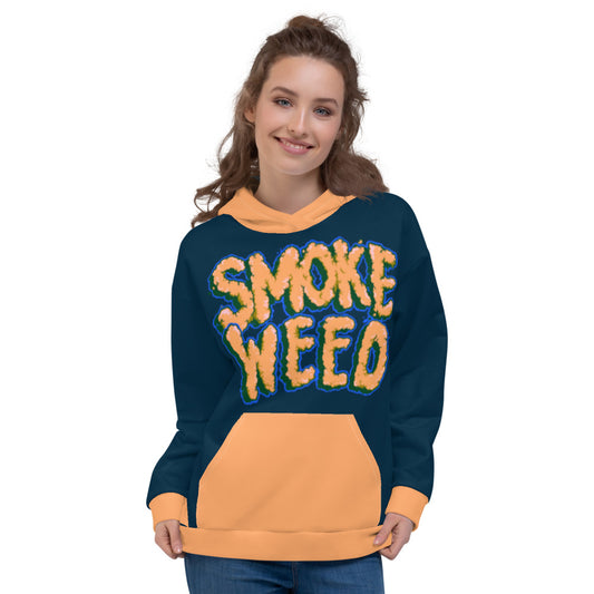 Navy Blue & Orange Smoke Weed Stoners Only Unisex Hoodie