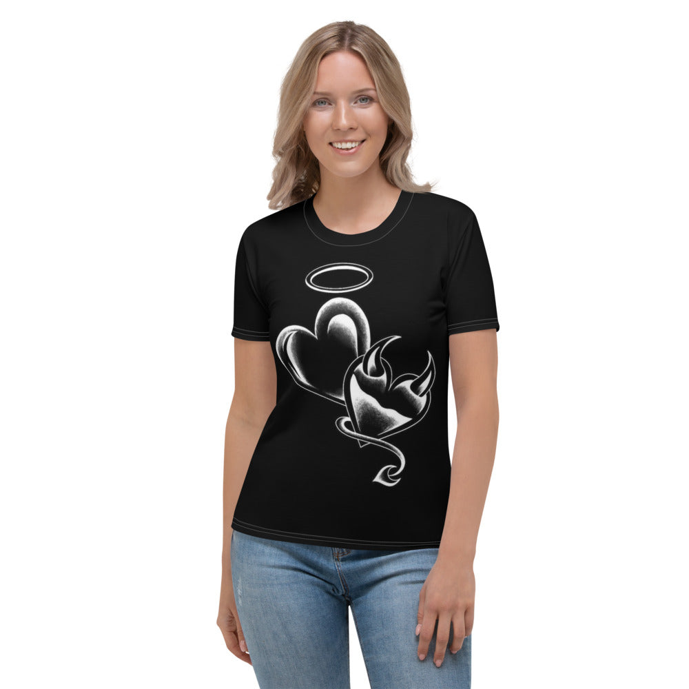 Angel & Demon Hearts Black & White Women's T-shirt