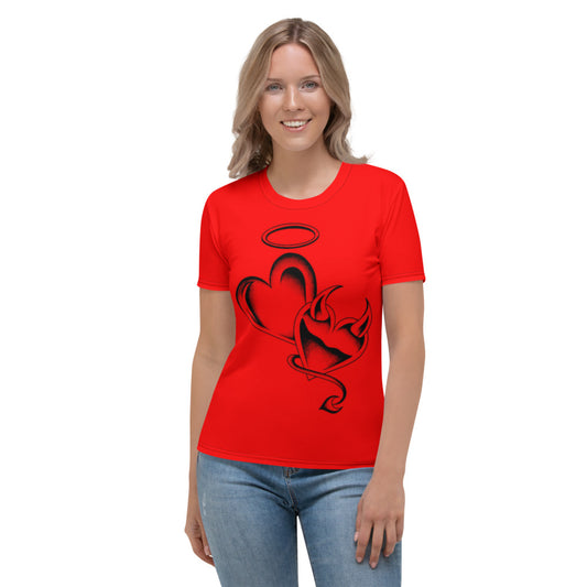 Angel & Demon Hearts Red & Black Women's T-shirt