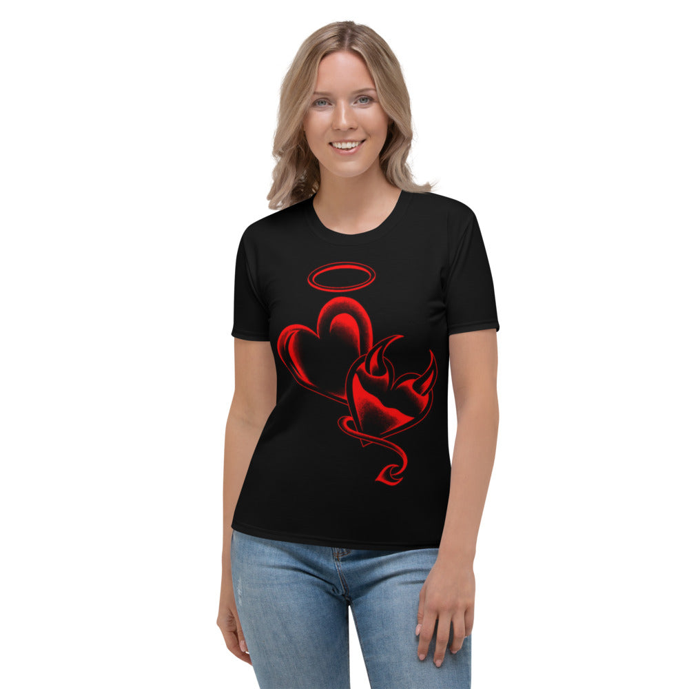 Angel & Demon Hearts Black & Red Women's T-shirt