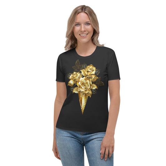 Gold Roses Waffle Cone Women's T-shirt